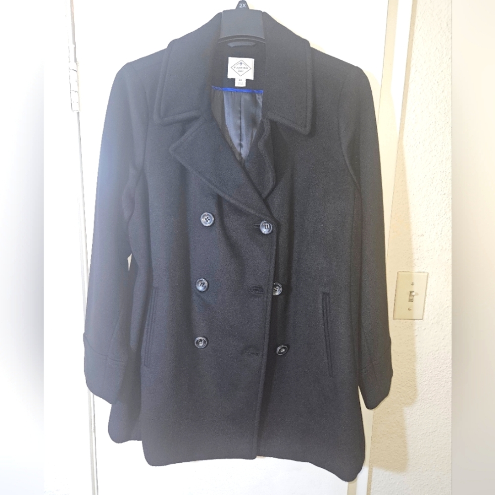 St John's Bay Black Pea Coat Women's Jacket [2X]